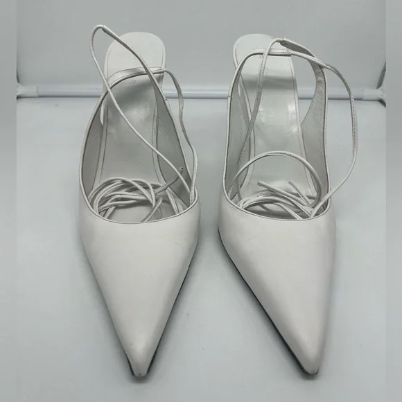 BY FAR Vaughn White Nappa Leather Wedge Gladiator Lace Up Pointed Heels sz 40 - Picture 9 of 13